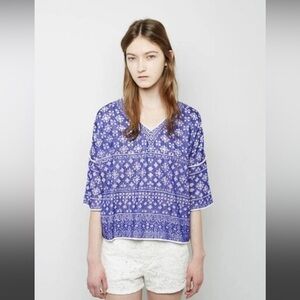 Isabel Marant Etoile Women's Blue White Bela Cotton Embroidered Tunic Top M new